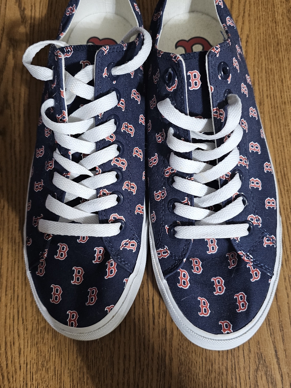 Row One Navy Canvas Sneakers with Red Logo and White Laces